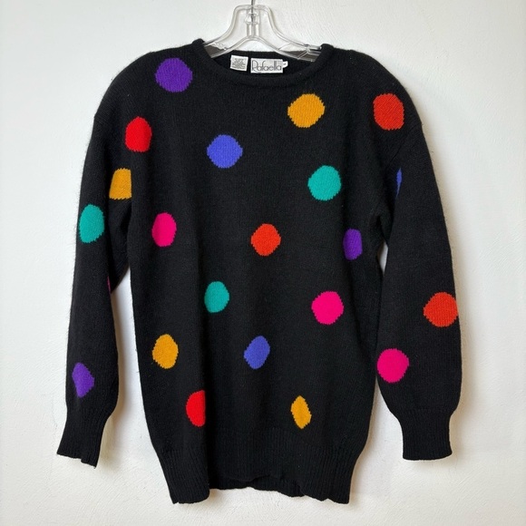 Vintage 90s lambs wool angora rabbit hair multicolor polkadot crewneck sweater M - Picture 14 of 14